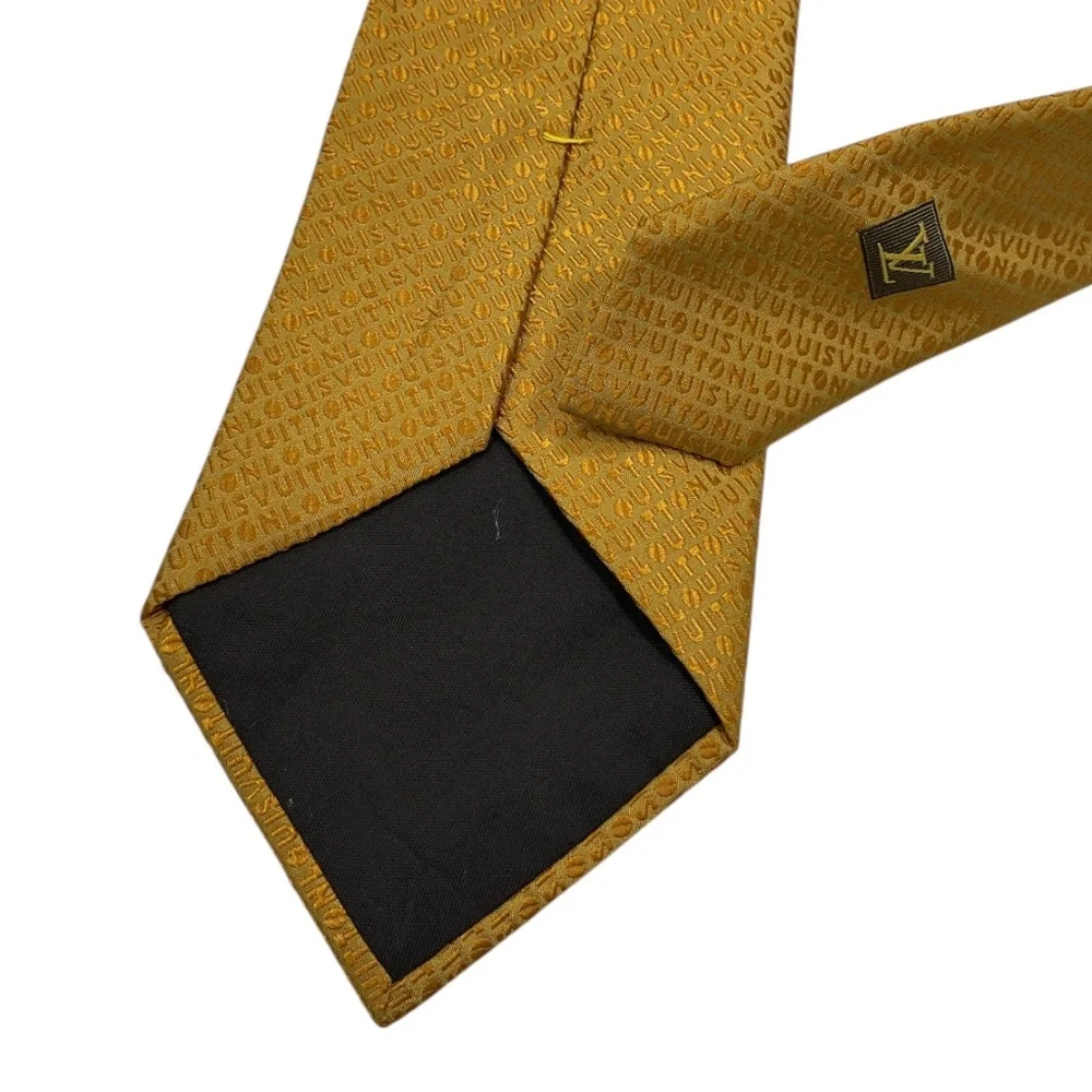 LOUIS VUITTON RARE Gold Mon LOUIS VUITTON Silk LUXURY Tie ITALY - Picture 5 of 7